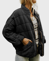 Oversized Quilted Jacket with Zip-Front Closure