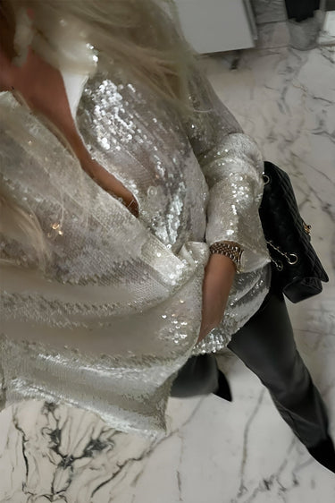 Oversized Sequin Shirt Dress with Button-Front Closure