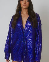 Oversized Sequin Shirt Dress with Button-Front Closure