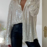 Oversized Sequin Shirt Dress with Button-Front Closure