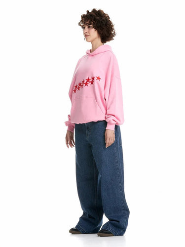 Oversized Star Embroidered Hoodie with Front Pocket