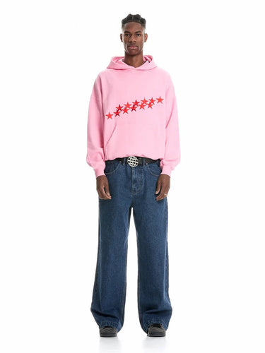 Oversized Star Embroidered Hoodie with Front Pocket