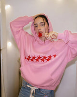 Oversized Star Embroidered Hoodie with Front Pocket
