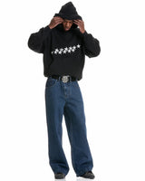 Oversized Star Embroidered Hoodie with Front Pocket