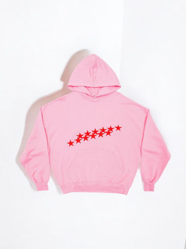 Oversized Star Embroidered Hoodie with Front Pocket
