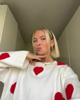 Oversized Sweater with Heart Pattern and Ribbed Finish