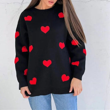 Oversized Sweater with Heart Pattern and Ribbed Finish