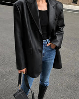 Oversized Textured Finish Blazer with Sharp Lapel and Modern Silhouette
