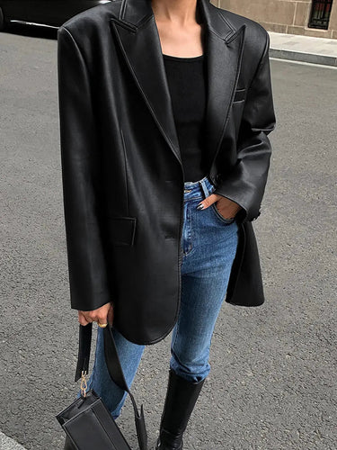 Oversized Textured Finish Blazer with Sharp Lapel and Modern Silhouette