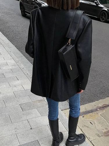 Oversized Textured Finish Blazer with Sharp Lapel and Modern Silhouette