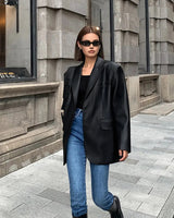 Oversized Textured Finish Blazer with Sharp Lapel and Modern Silhouette