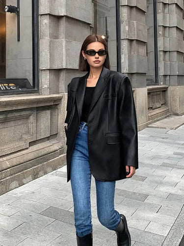 Oversized Textured Finish Blazer with Sharp Lapel and Modern Silhouette