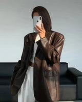 Oversized Textured Finish Blazer with Sharp Lapel and Modern Silhouette
