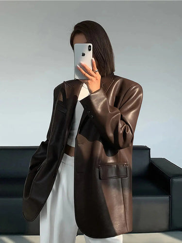 Oversized Textured Finish Blazer with Sharp Lapel and Modern Silhouette