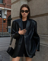 Oversized Textured Finish Blazer with Sharp Lapel and Modern Silhouette