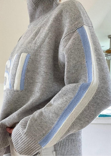 Oversized Turtleneck Jumper with Stripe Sleeves