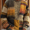 Men's chunky knit pullover jumper with patchwork colourblock panels and ribbed crew neckline