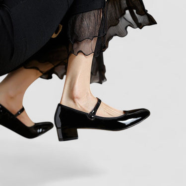 Patent Mary Jane Heels with Strap and Block Heel