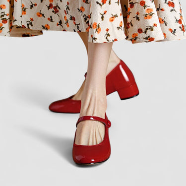 Patent Mary Jane Heels with Strap and Block Heel