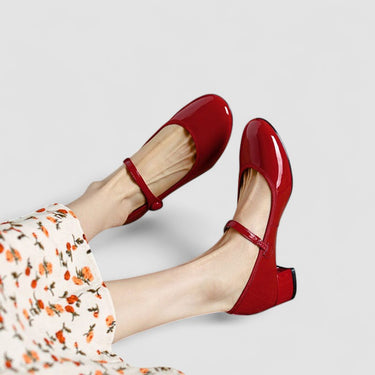 Patent Mary Jane Heels with Strap and Block Heel