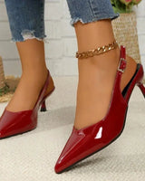 Patent Slingback Heels with Pointed Toe Design
