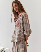 Plaid Pajama Set with Contrast Stripe Detail