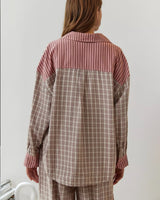 Plaid Pajama Set with Contrast Stripe Detail