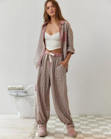 Plaid Pajama Set with Contrast Stripe Detail