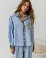 Plaid Pajama Set with Contrast Stripe Detail