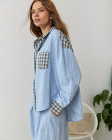 Plaid Pajama Set with Contrast Stripe Detail