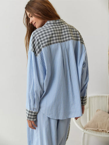 Plaid Pajama Set with Contrast Stripe Detail
