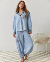 Plaid Pajama Set with Contrast Stripe Detail