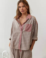 Plaid Pajama Set with Contrast Stripe Detail