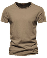 Close-up of the plain fabric and stitched detail on a T-shirt