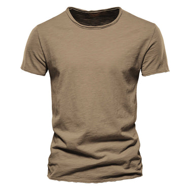 Close-up of the plain fabric and stitched detail on a T-shirt