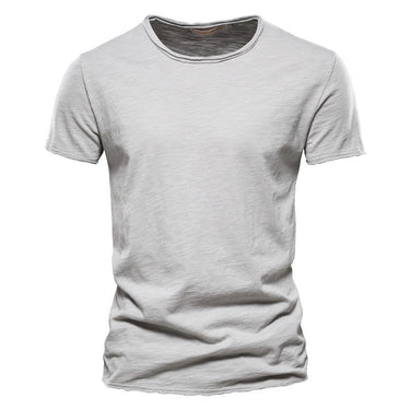 Close-up of the round neckline with narrow stitched trim