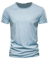 Side view of a plain men's short-sleeved T-shirt