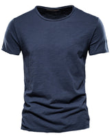 Front view of a plain round neck T-shirt with short sleeves