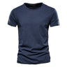 Front view of a plain round neck T-shirt with short sleeves