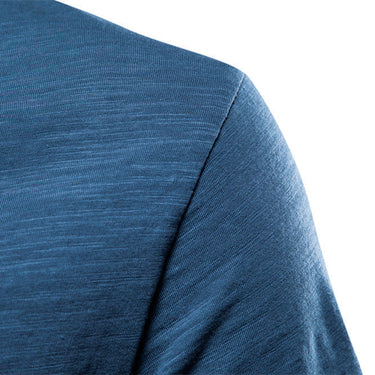 Full-length front view of the plain men's T-shirt on a model