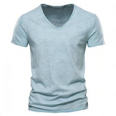 Close-up of the V-neckline with narrow trim detail
