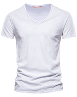Side view of the men's plain V-neck T-shirt