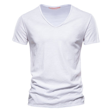 Side view of the men's plain V-neck T-shirt