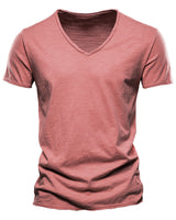 Rear view of the short-sleeved V-neck T-shirt