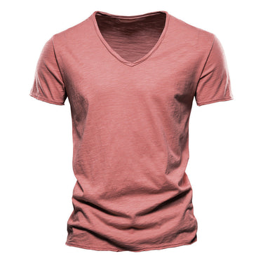 Rear view of the short-sleeved V-neck T-shirt