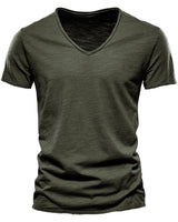 Three-quarter front view of the men's V-neck T-shirt