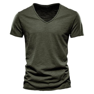 Three-quarter front view of the men's V-neck T-shirt