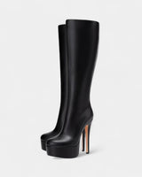 Platform Knee-High Boots with Round Toe
