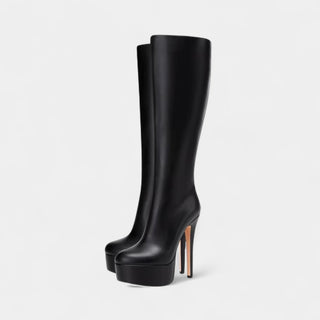 Platform Knee-High Boots with Round Toe