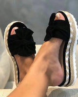 Platform Slide Sandals with Bow Detail